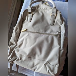 Taupe open story commuter backpack